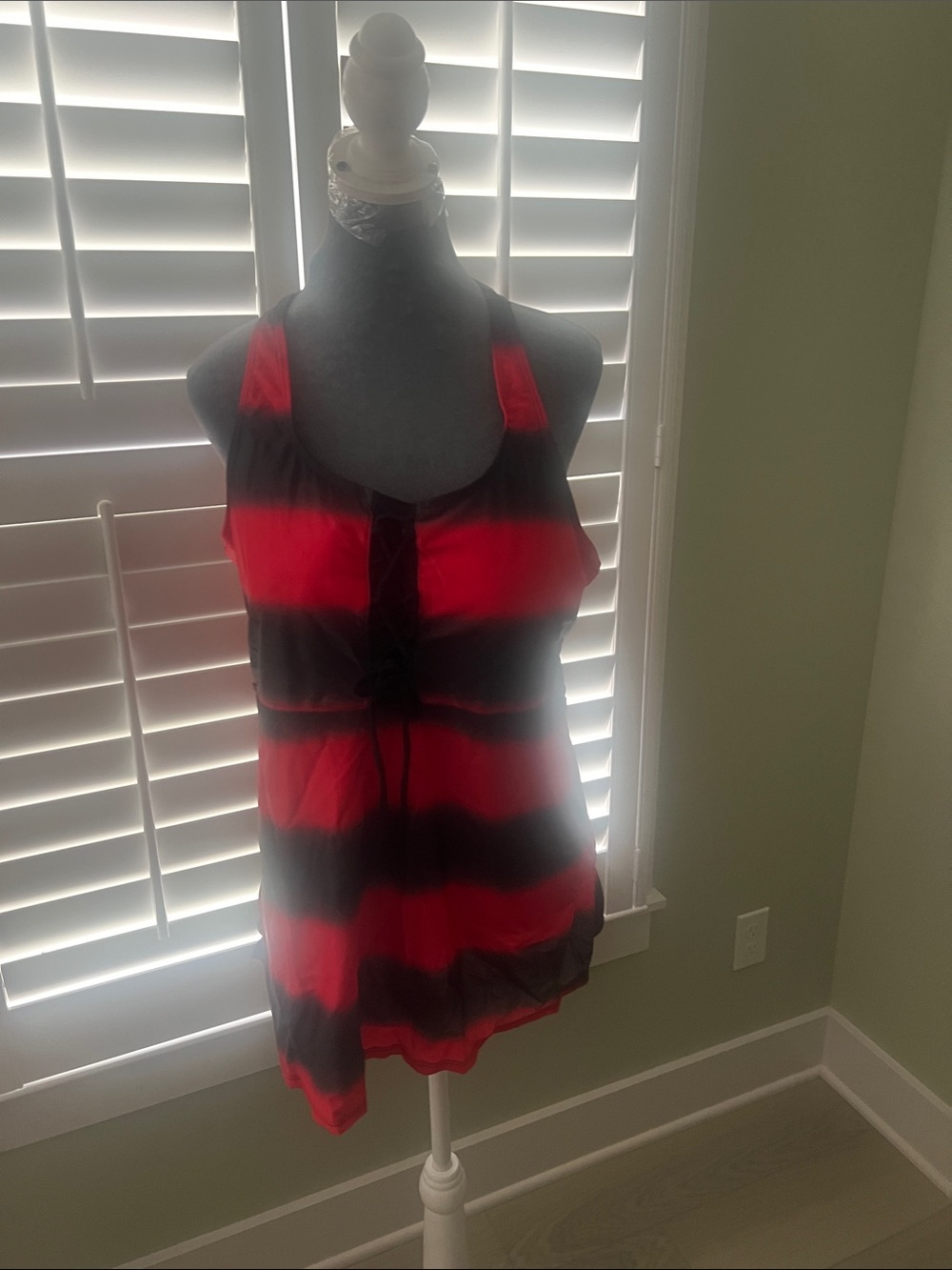 Amazon Red and Black Striped Sleeveless Tank Top
